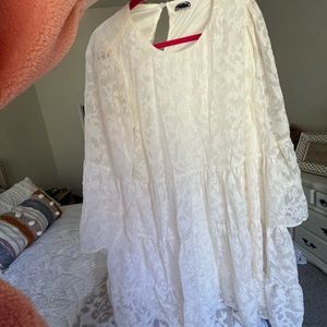 ARULA Cream Floral Jacquard Tiered Dress